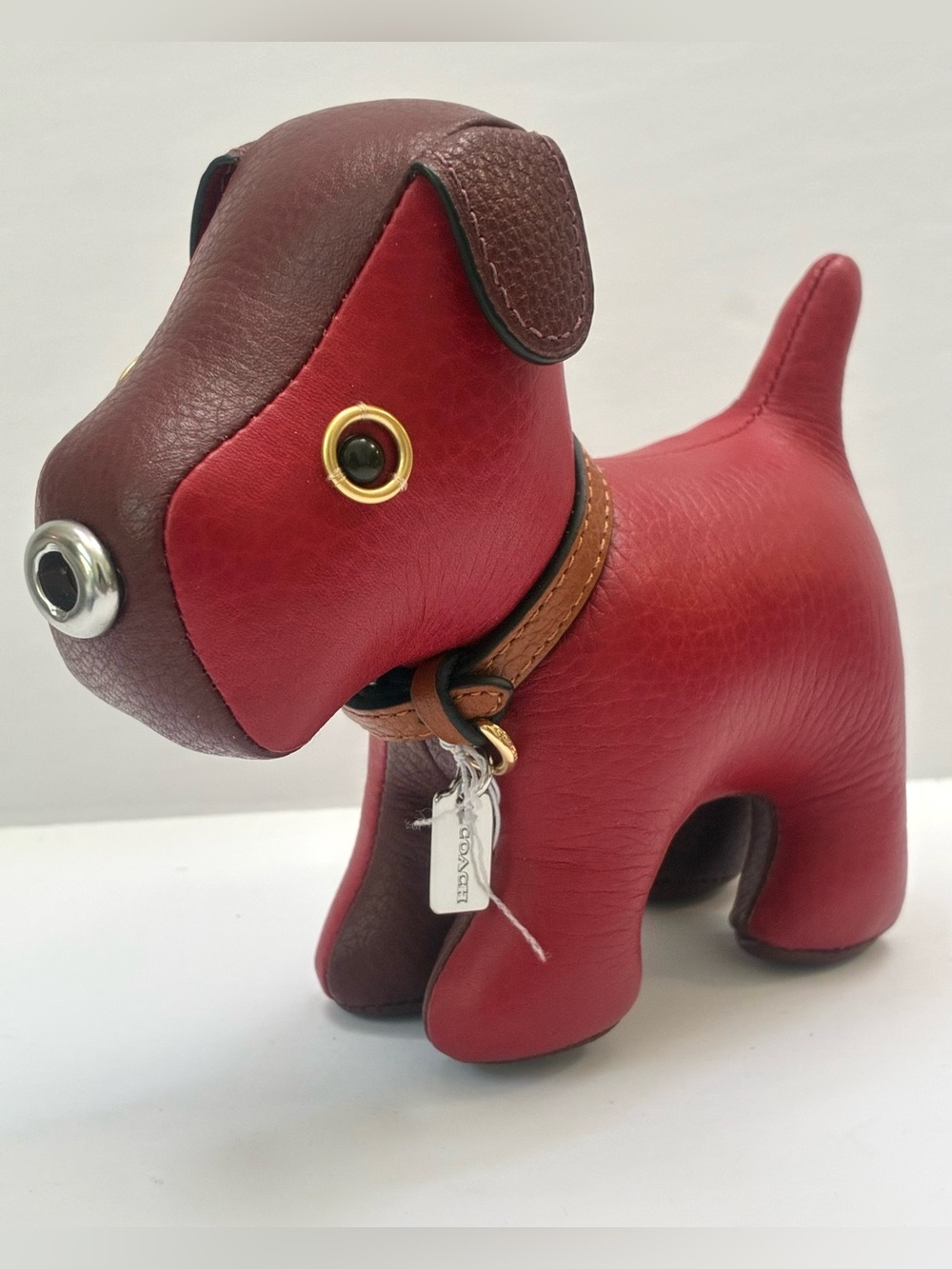 Coach Red and Brown Leather Dog Figurine Paperweight Collectible Rare NWT CX536